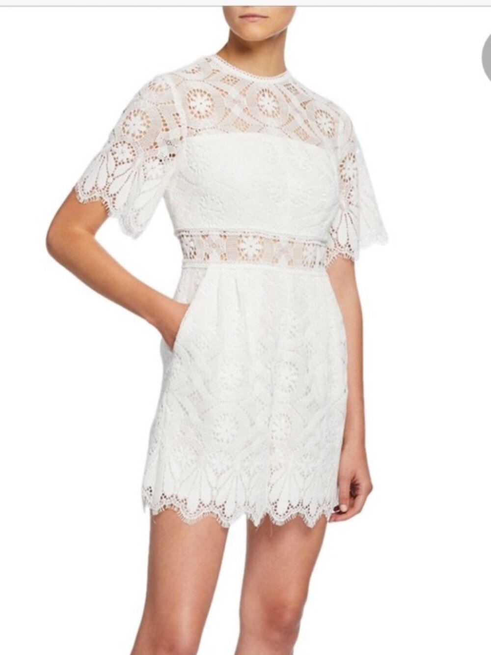 Shoshanna Desse Short Sleeve Lace Playsuit Romper Off White Size 0